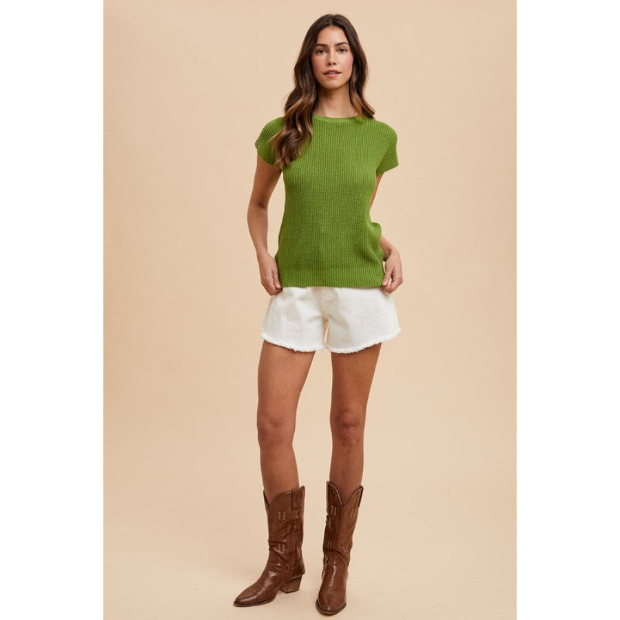 Annie Wear Round Neck Short Sleeve Sweater Apparel and Accessories