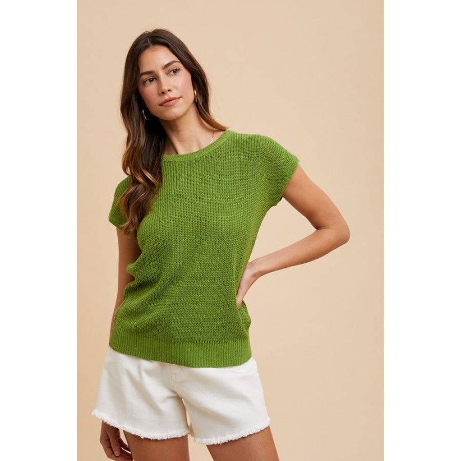 Annie Wear Round Neck Short Sleeve Sweater Apparel and Accessories