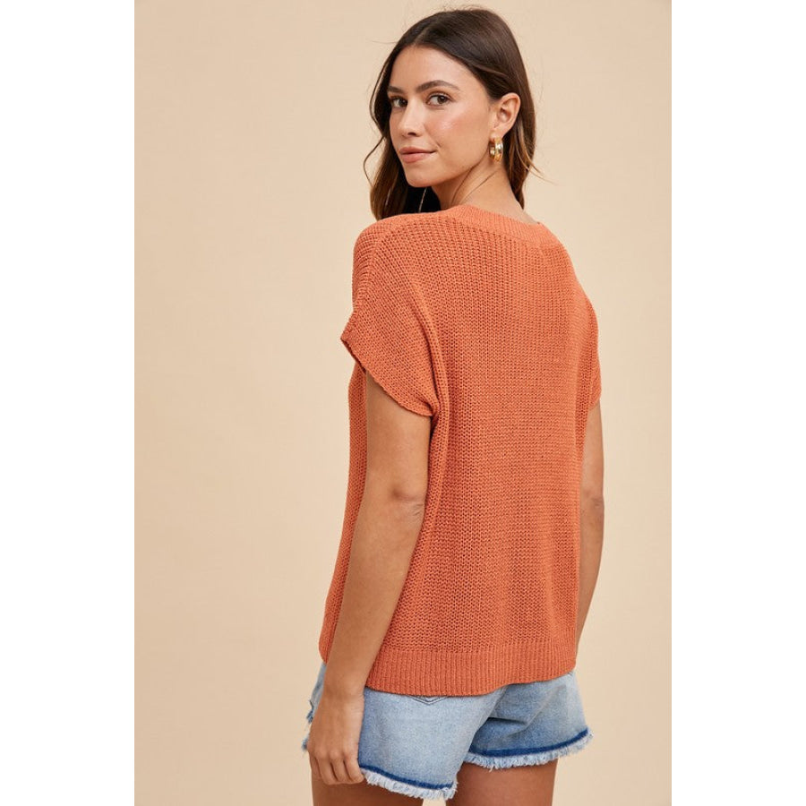 Annie Wear Round Neck Short Sleeve Sweater Apparel and Accessories