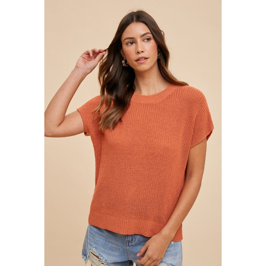 Annie Wear Round Neck Short Sleeve Sweater Apparel and Accessories