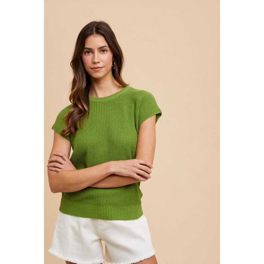 Annie Wear Round Neck Short Sleeve Sweater Moss / S Apparel and Accessories