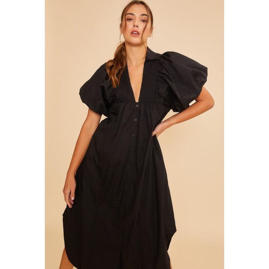 Annie Wear Smocked Puff Sleeve Midi Dress Apparel and Accessories