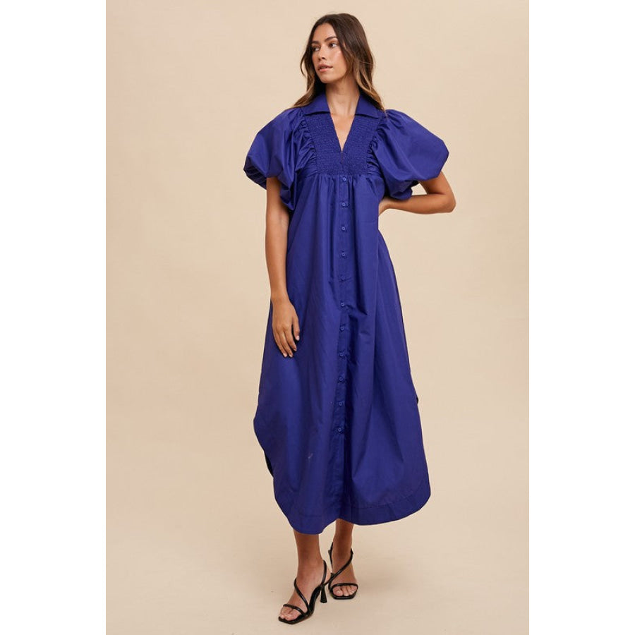 Annie Wear Smocked Puff Sleeve Midi Dress Apparel and Accessories