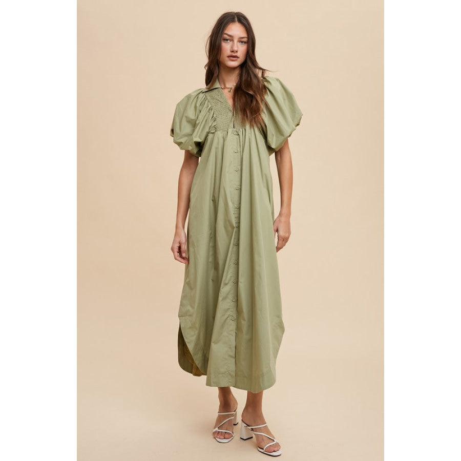 Annie Wear Smocked Puff Sleeve Midi Dress Apparel and Accessories