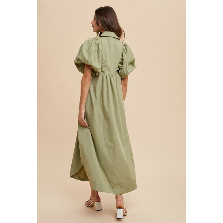 Annie Wear Smocked Puff Sleeve Midi Dress Apparel and Accessories