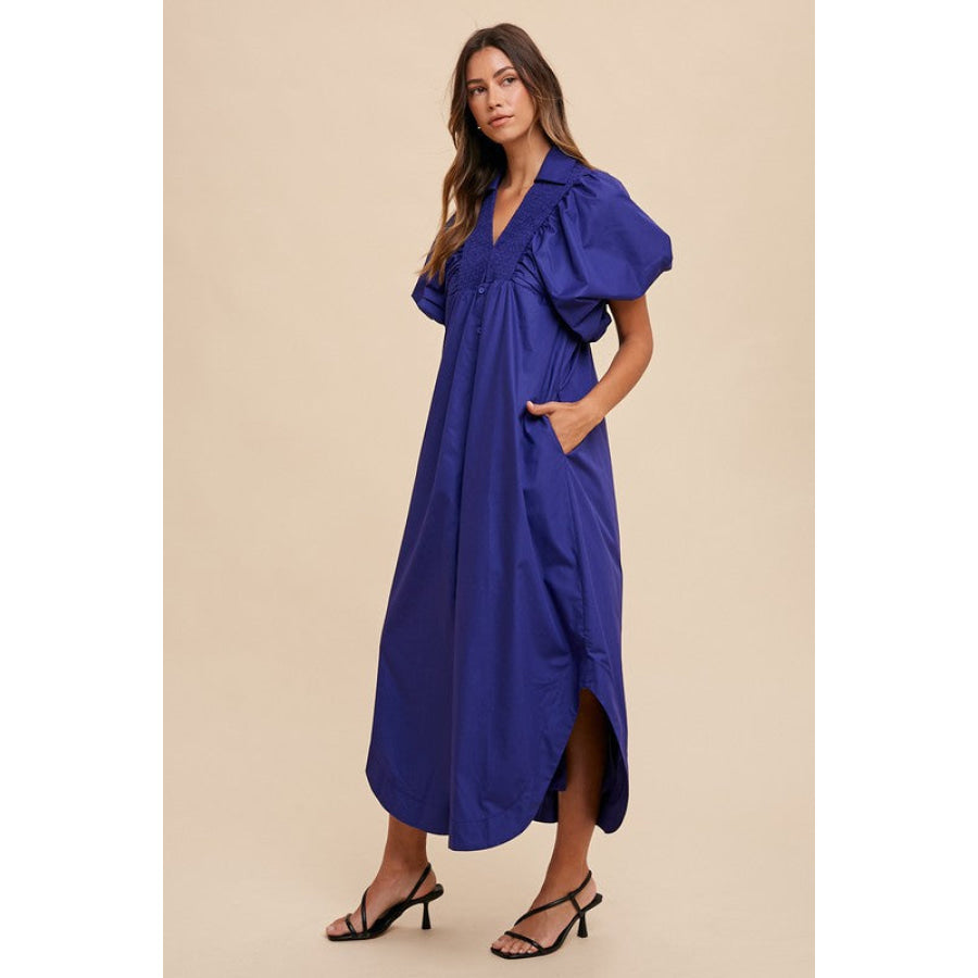 Annie Wear Smocked Puff Sleeve Midi Dress Apparel and Accessories