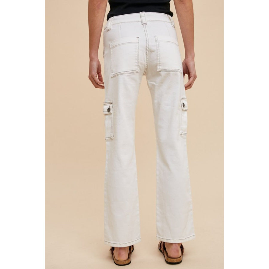 Annie Wear Straight Leg Jeans with Cargo Pockets White / S Apparel and Accessories