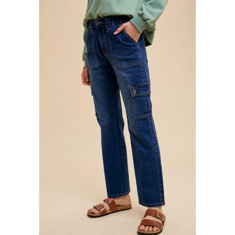 Annie Wear Straight Leg Jeans with Cargo Pockets Dark / S Apparel and Accessories