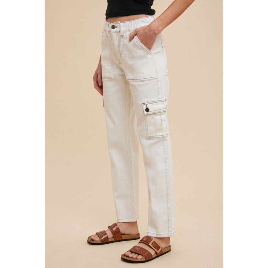 Annie Wear Straight Leg Jeans with Cargo Pockets White / S Apparel and Accessories