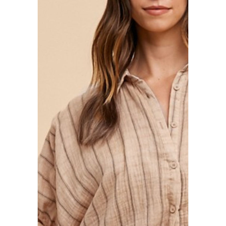 Annie Wear Striped Button Up Half Sleeve Shirt Apparel and Accessories