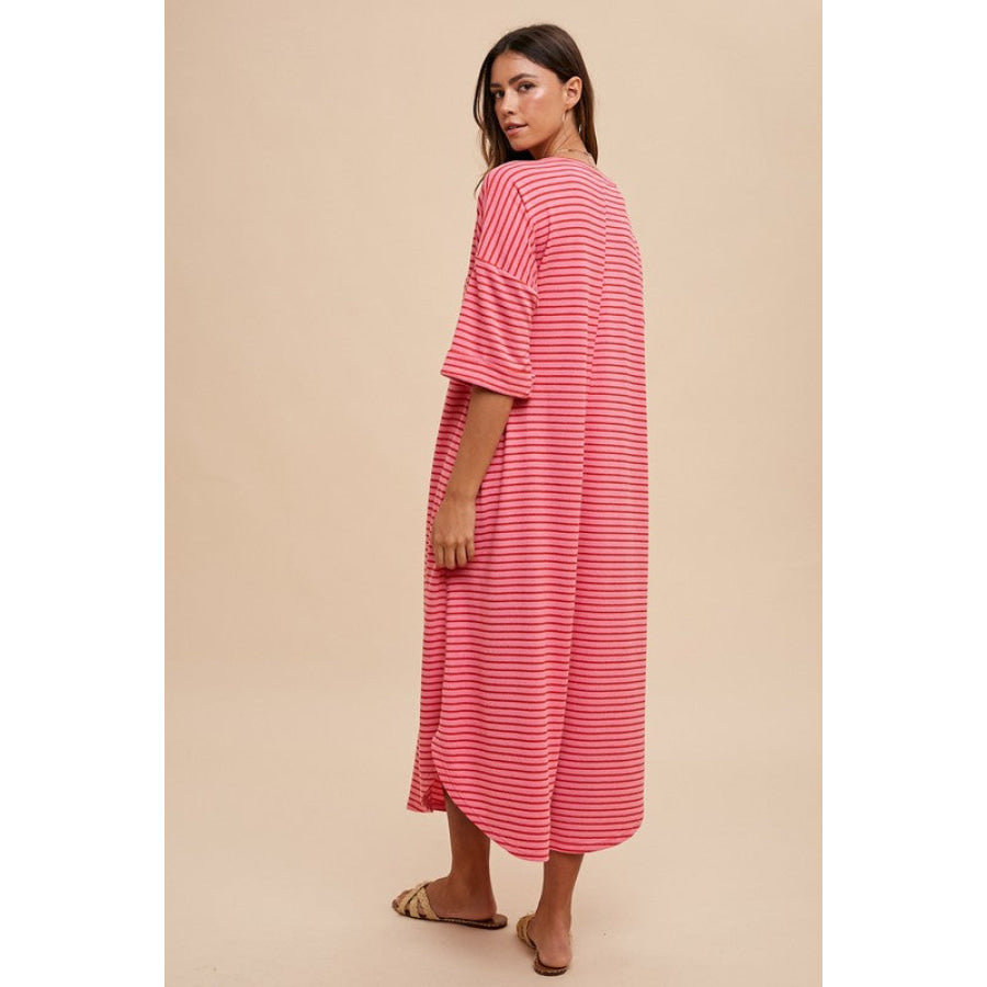 Annie Wear Striped Round Neck Terry Midi Dress Apparel and Accessories