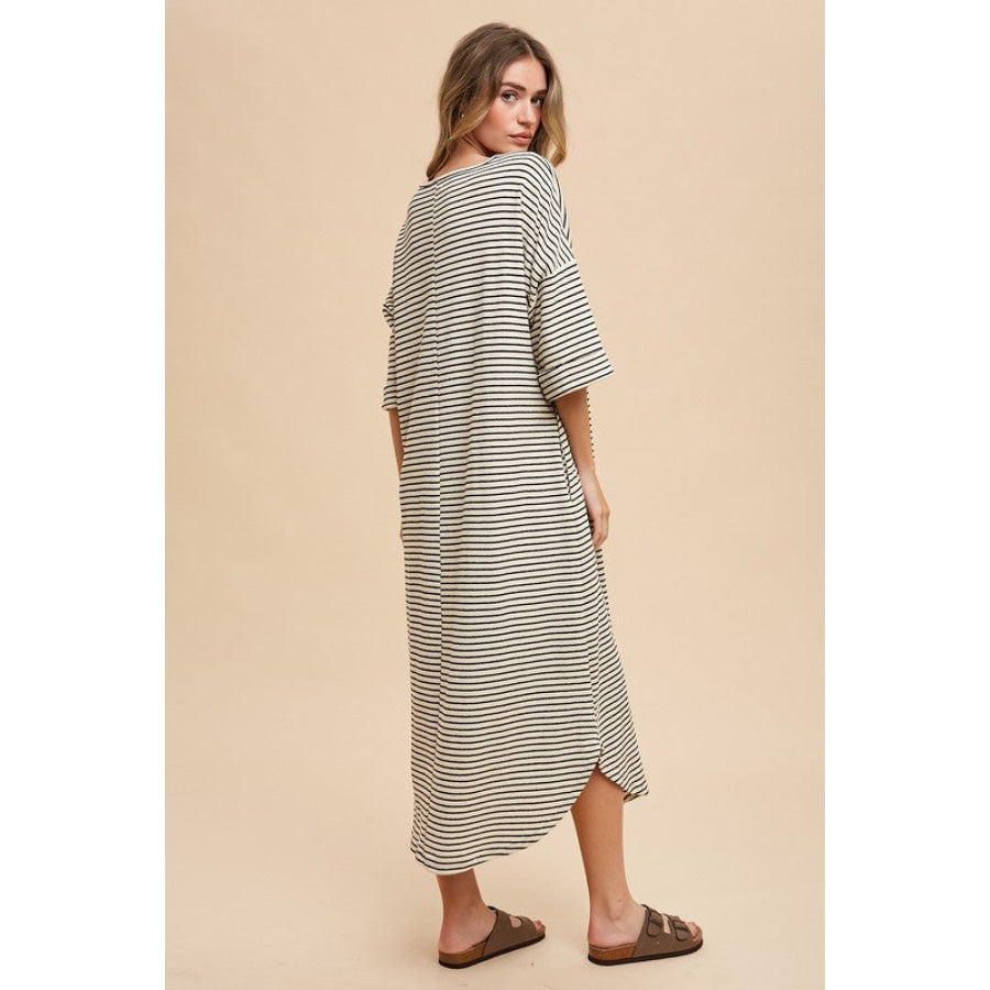 Annie Wear Striped Round Neck Terry Midi Dress Apparel and Accessories