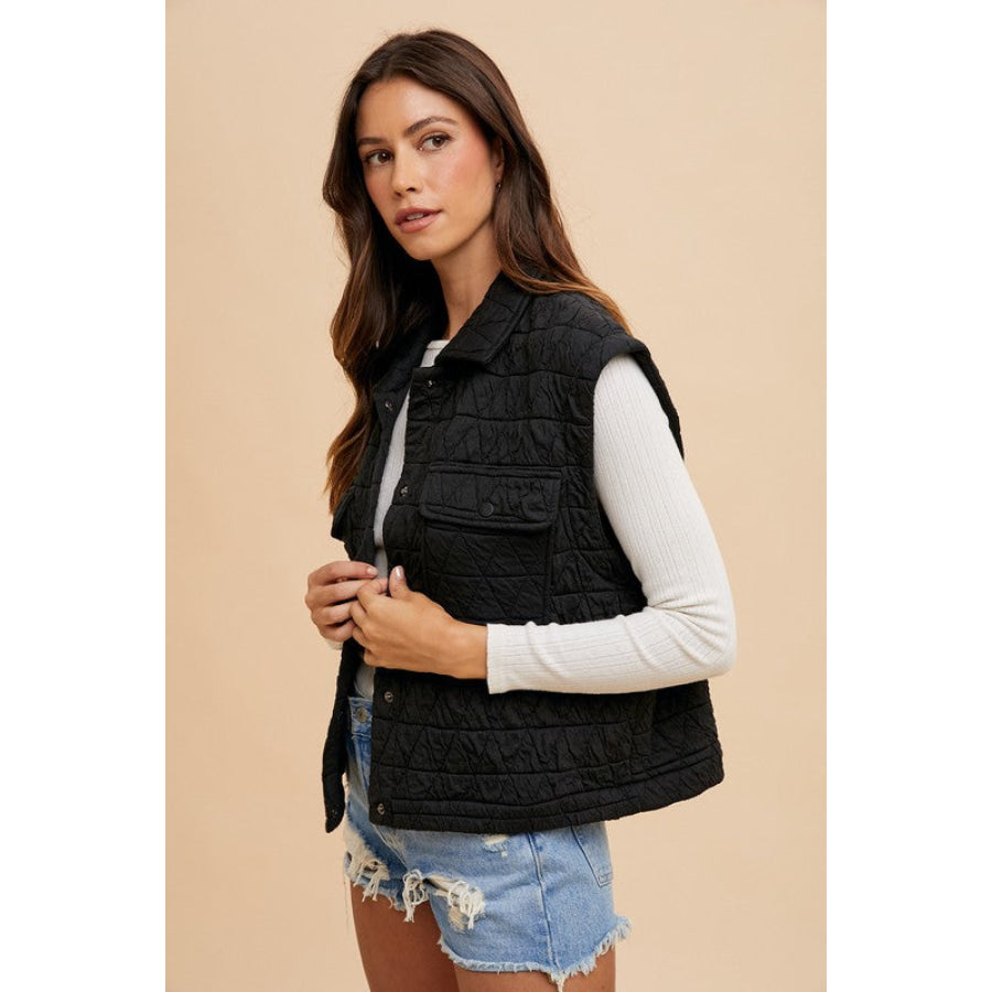 Annie Wear Texture Quilted Snap Down Vest Coat Apparel and Accessories