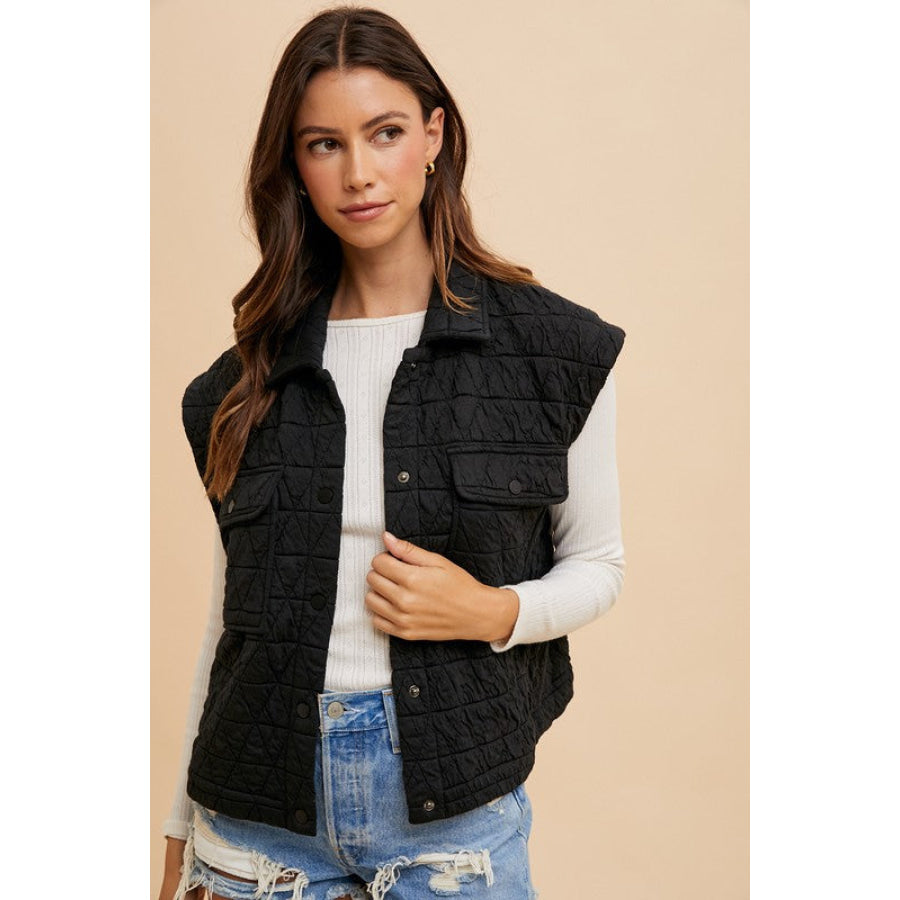 Annie Wear Texture Quilted Snap Down Vest Coat Apparel and Accessories