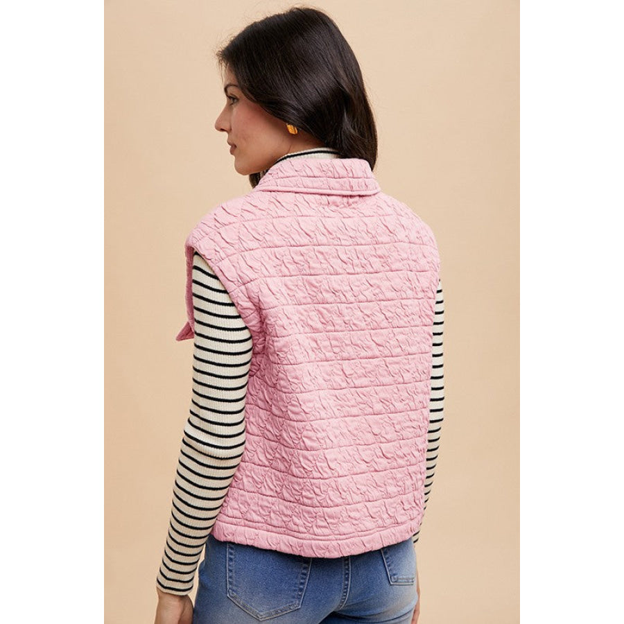 Annie Wear Texture Quilted Snap Down Vest Coat Blush Pink / S Apparel and Accessories