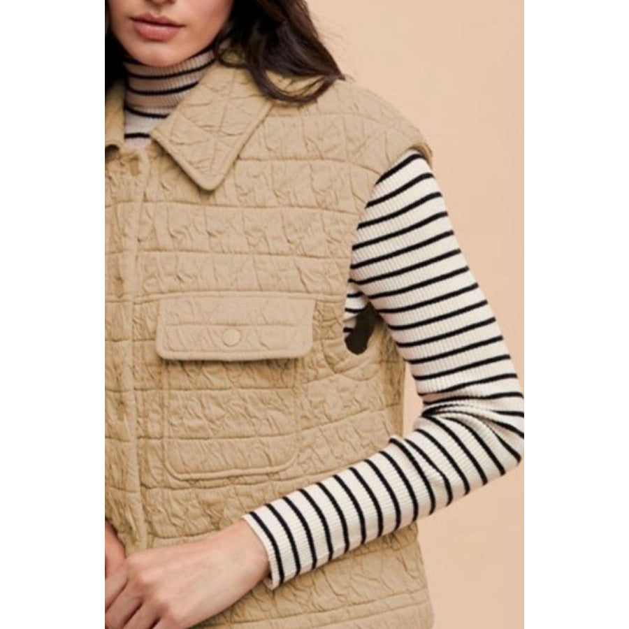 Annie Wear Texture Quilted Snap Down Vest Coat Apparel and Accessories