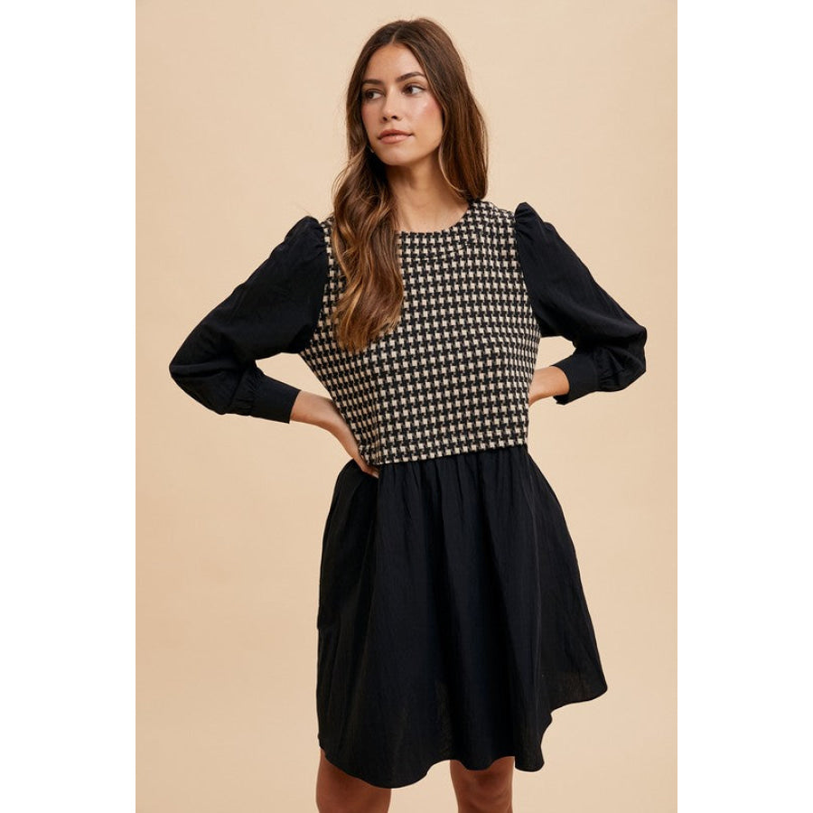 Annie Wear Tie Back Plaid Round Neck Mini Dress Apparel and Accessories