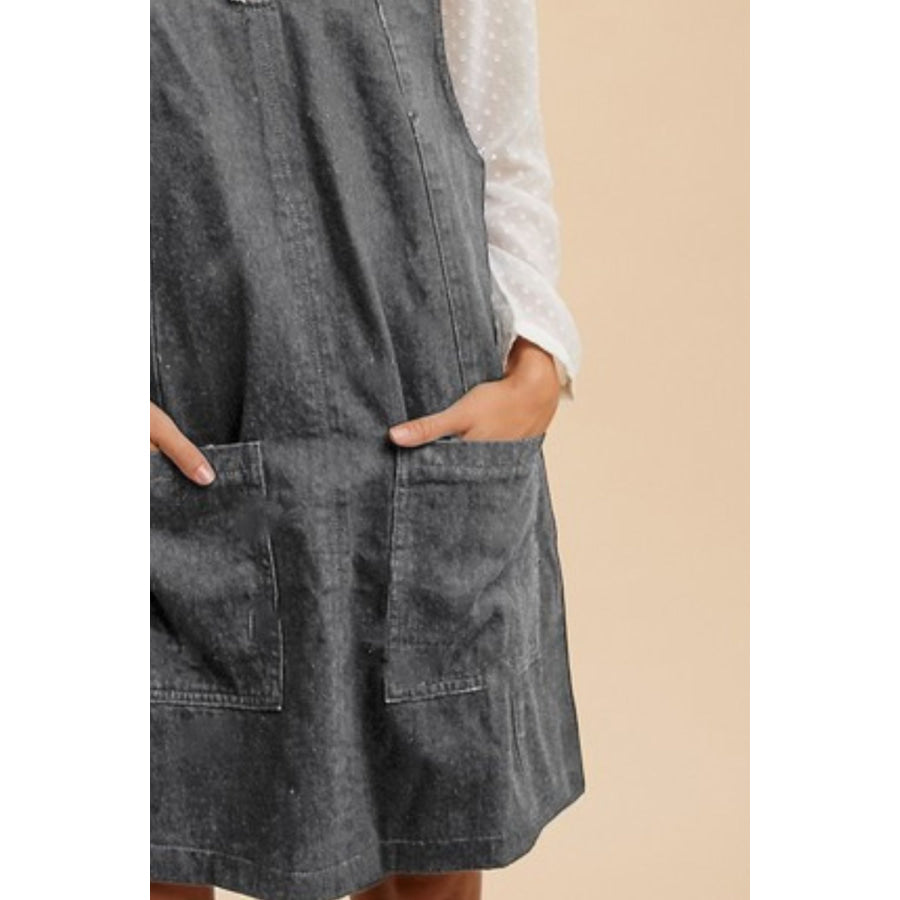 Annie Wear V-Neck Adjustable Strap Denim Overall Dress with Pockets Apparel and Accessories