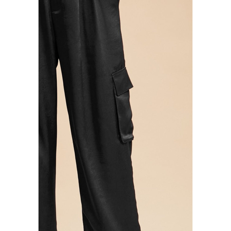 Annie Wear Wide Leg Cargo Satin Pants Apparel and Accessories