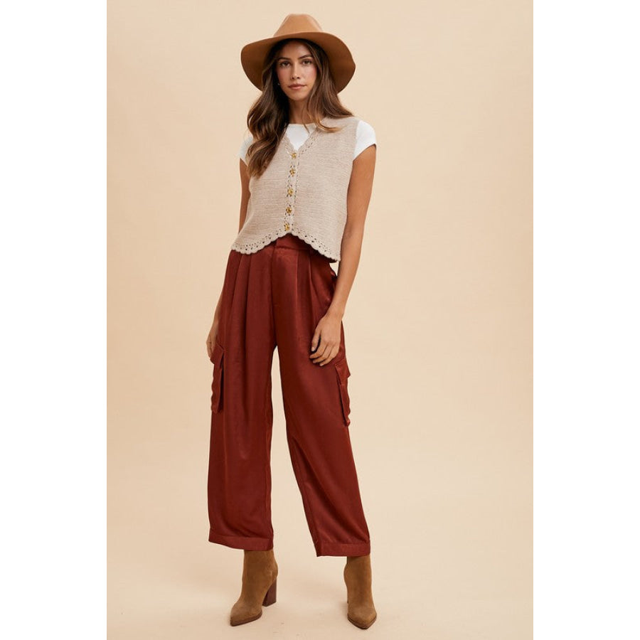 Annie Wear Wide Leg Cargo Satin Pants Apparel and Accessories