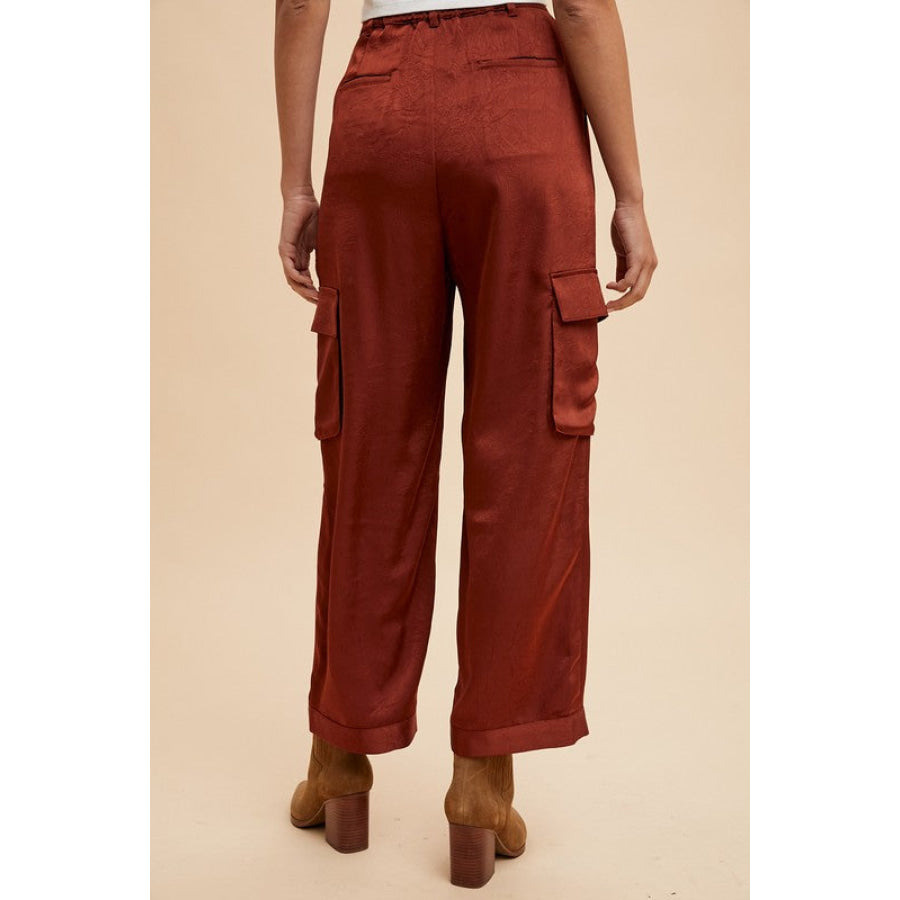 Annie Wear Wide Leg Cargo Satin Pants Apparel and Accessories