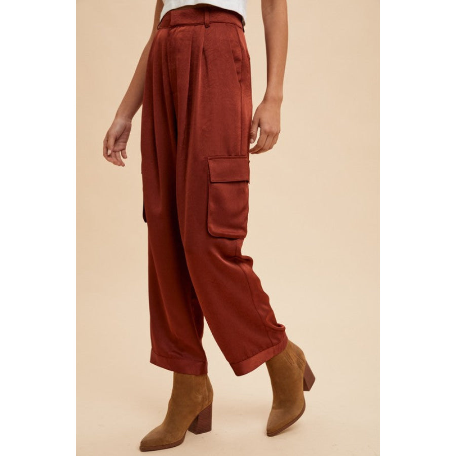 Annie Wear Wide Leg Cargo Satin Pants Apparel and Accessories