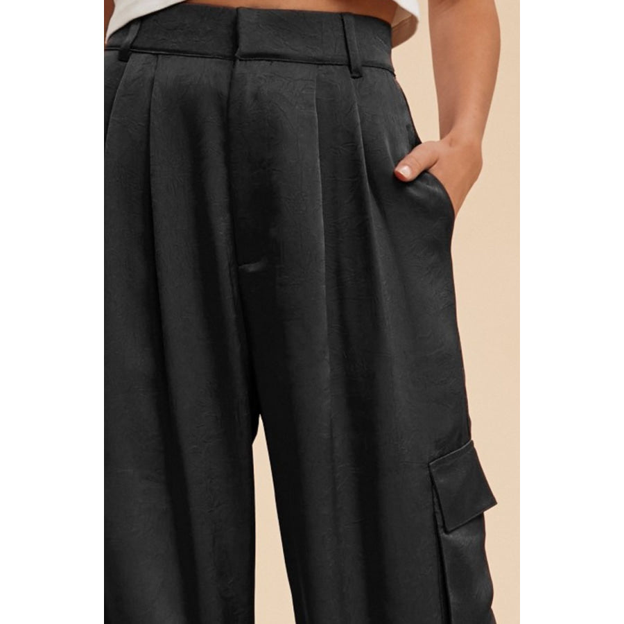 Annie Wear Wide Leg Cargo Satin Pants Apparel and Accessories