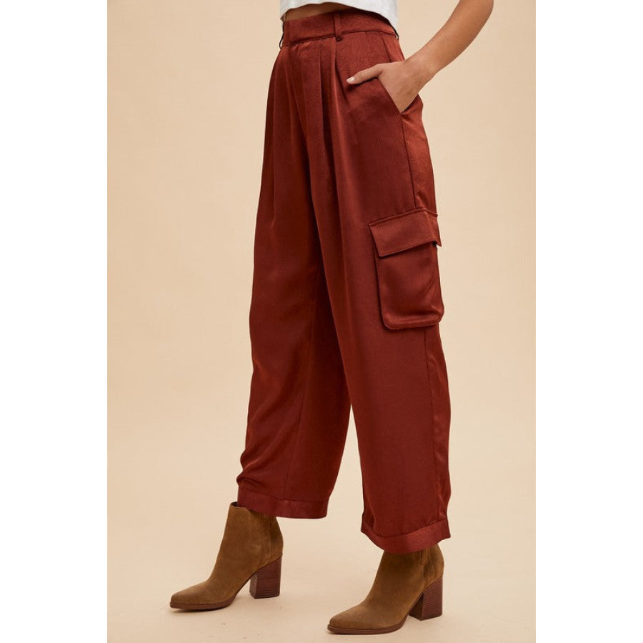 Annie Wear Wide Leg Cargo Satin Pants Apparel and Accessories