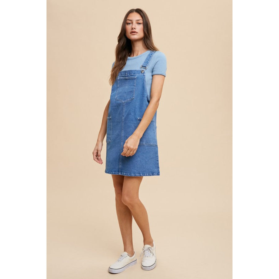 Annie Wear Wide Strap Denim Overall Dress with Pockets Apparel and Accessories