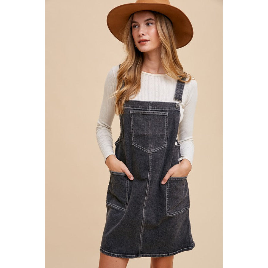 Annie Wear Wide Strap Denim Overall Dress with Pockets Apparel and Accessories