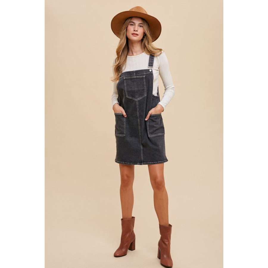 Annie Wear Wide Strap Denim Overall Dress with Pockets Apparel and Accessories