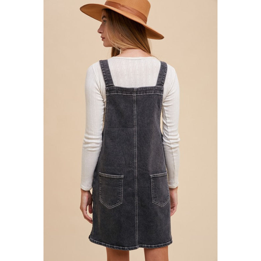 Annie Wear Wide Strap Denim Overall Dress with Pockets Apparel and Accessories