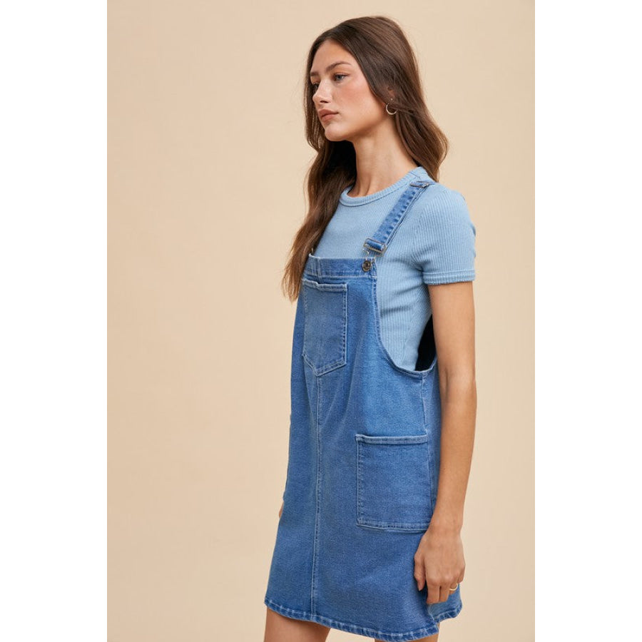 Annie Wear Wide Strap Denim Overall Dress with Pockets Apparel and Accessories