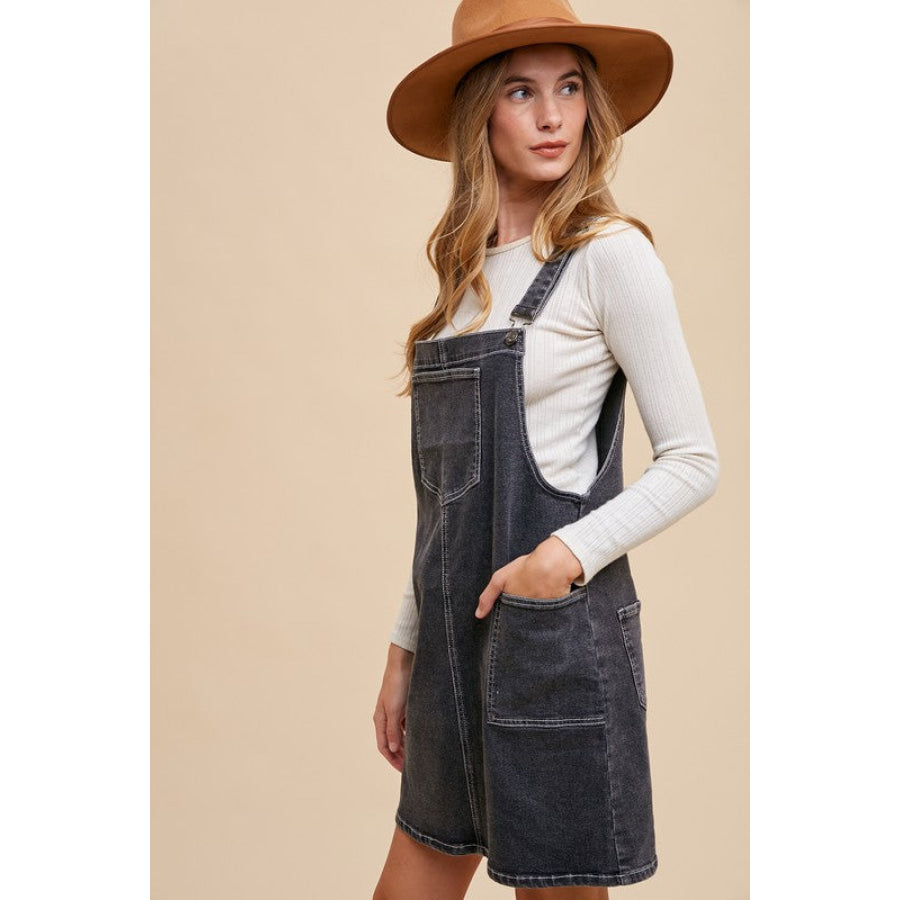 Annie Wear Wide Strap Denim Overall Dress with Pockets Apparel and Accessories