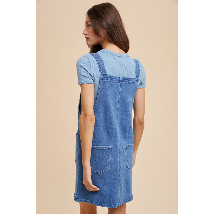 Annie Wear Wide Strap Denim Overall Dress with Pockets Apparel and Accessories