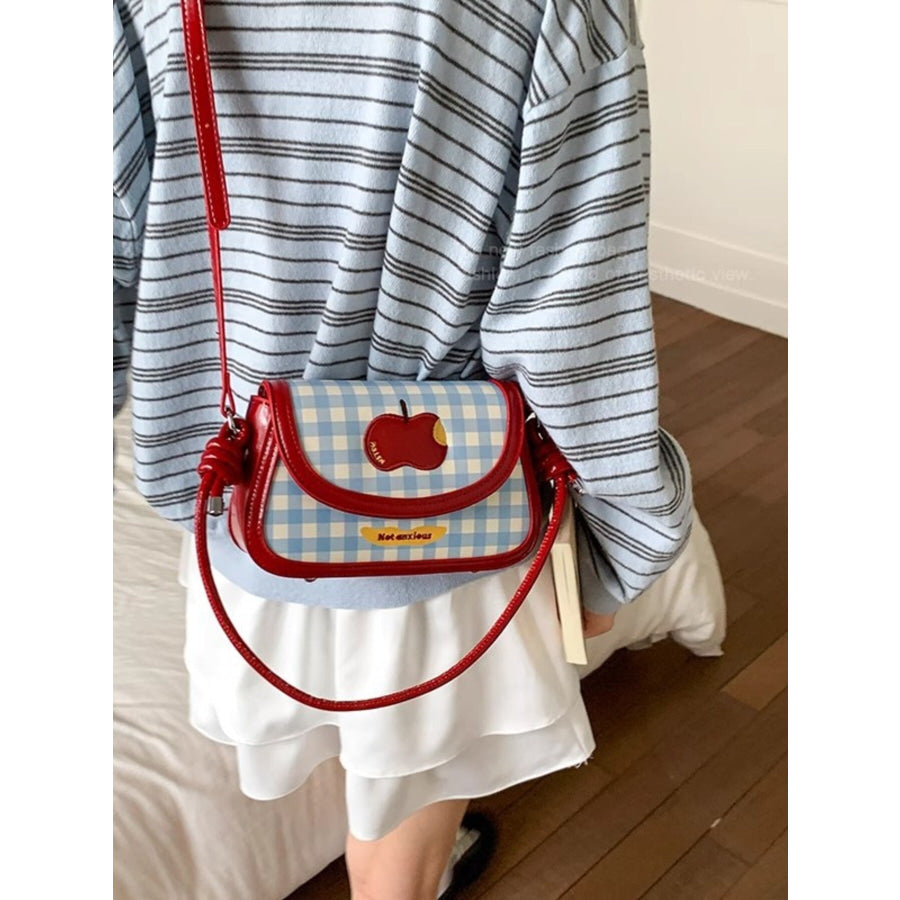 Apple Gingham Pattern Shoulder Bag Red / One Size Apparel and Accessories