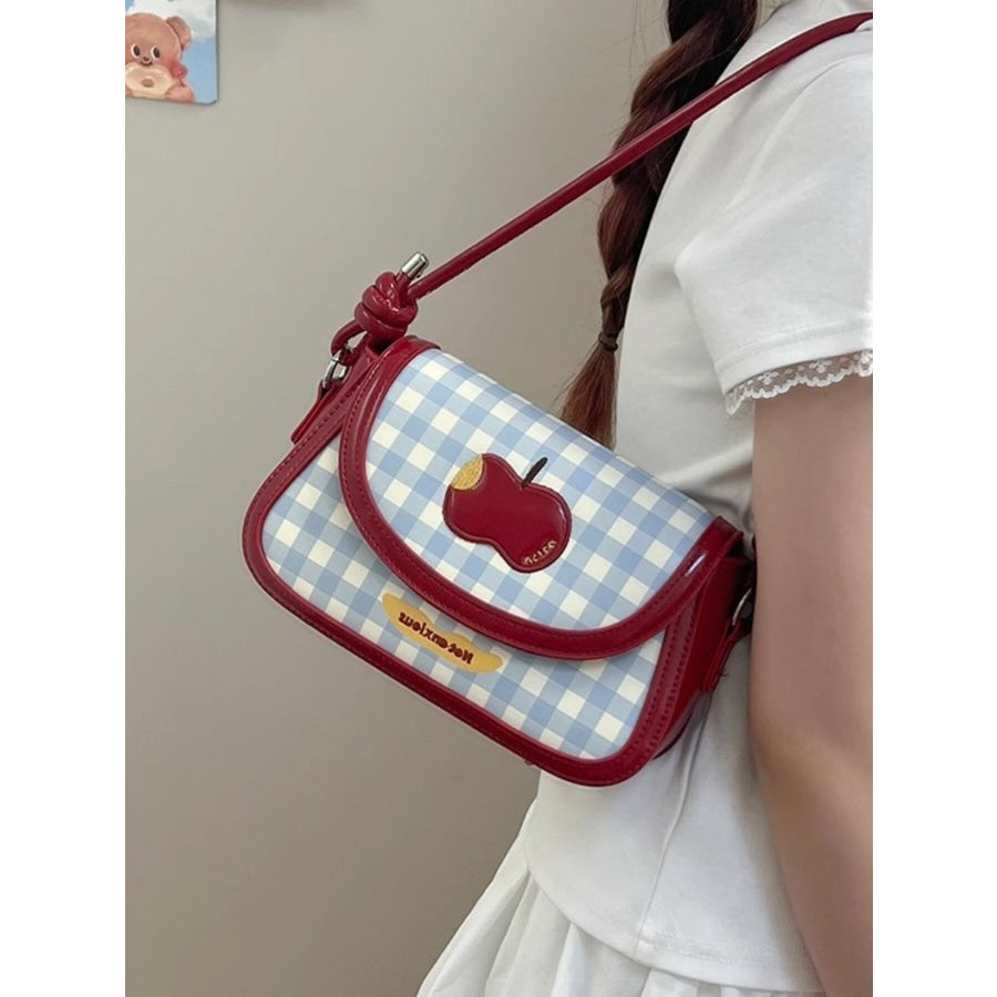 Apple Gingham Pattern Shoulder Bag Red / One Size Apparel and Accessories
