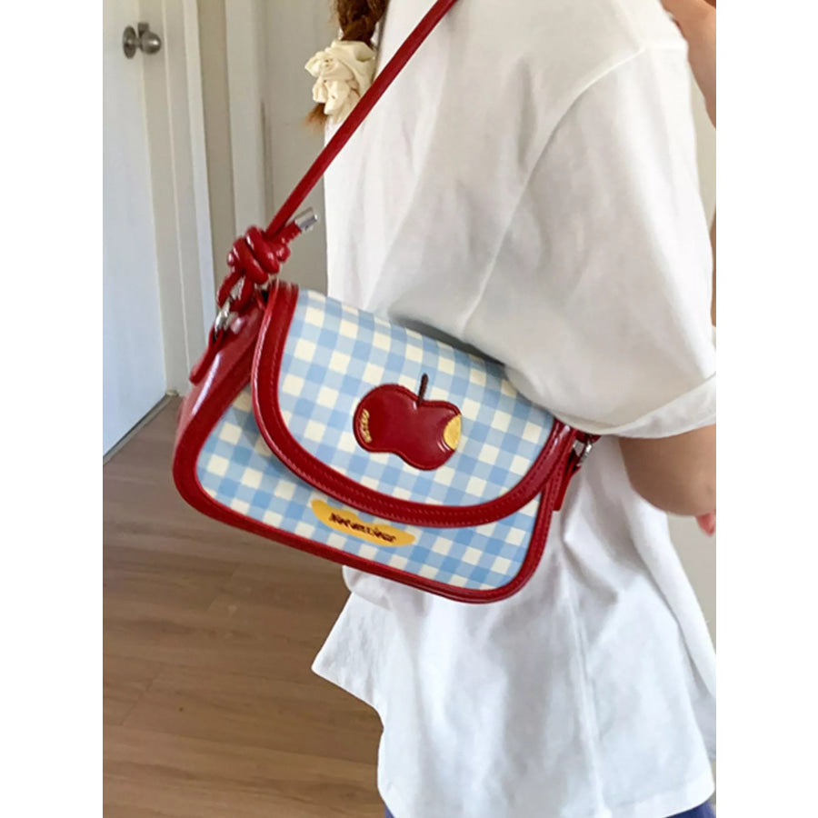 Apple Gingham Shoulder Bag Red / ONESIZE Apparel and Accessories