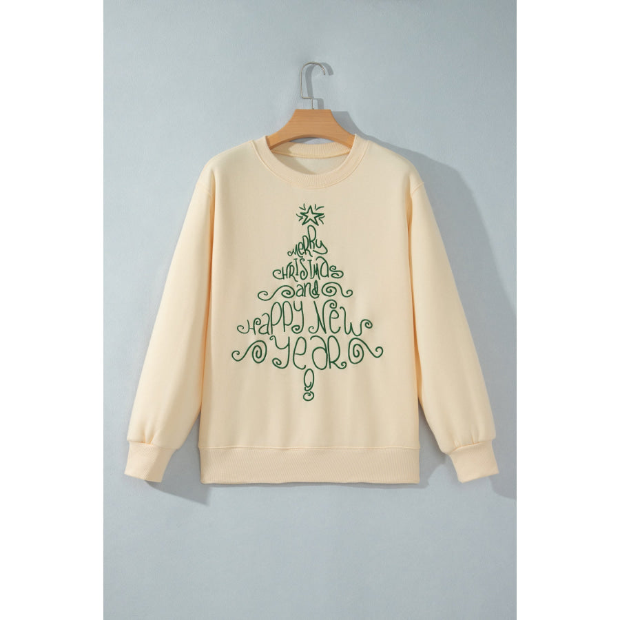 Apricot Merry Christmas and Happy New Year Embroidered Holiday Slogan Sweatshirt Tops/Sweatshirts & Hoodies
