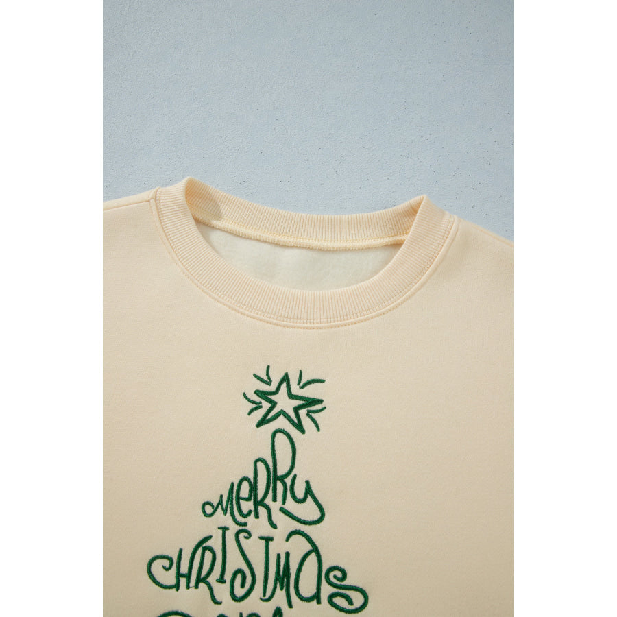Apricot Merry Christmas and Happy New Year Embroidered Holiday Slogan Sweatshirt Tops/Sweatshirts & Hoodies