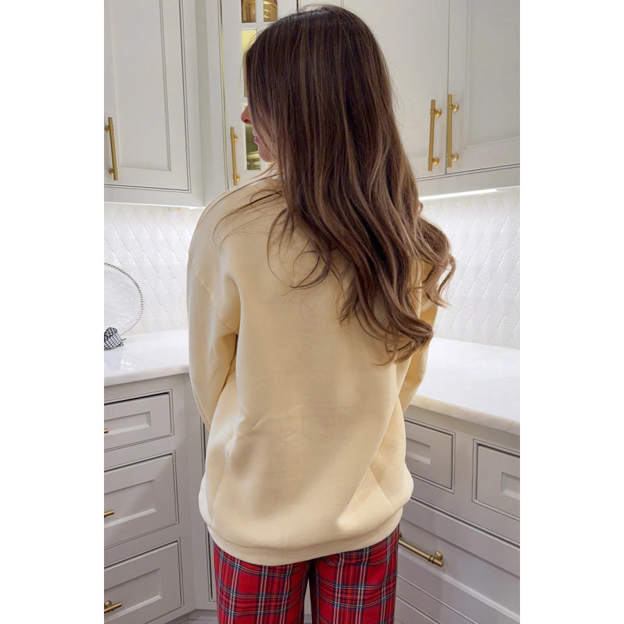 Apricot Merry Christmas and Happy New Year Embroidered Holiday Slogan Sweatshirt / S / 50% Polyester + 50% Cotton Tops/Sweatshirts & Hoodies