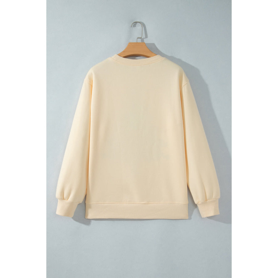 Apricot Merry Christmas and Happy New Year Embroidered Holiday Slogan Sweatshirt Tops/Sweatshirts & Hoodies
