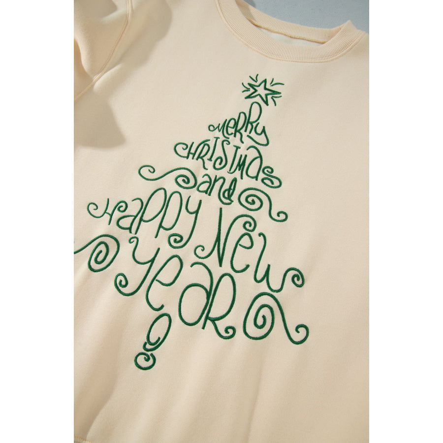 Apricot Merry Christmas and Happy New Year Embroidered Holiday Slogan Sweatshirt Tops/Sweatshirts & Hoodies