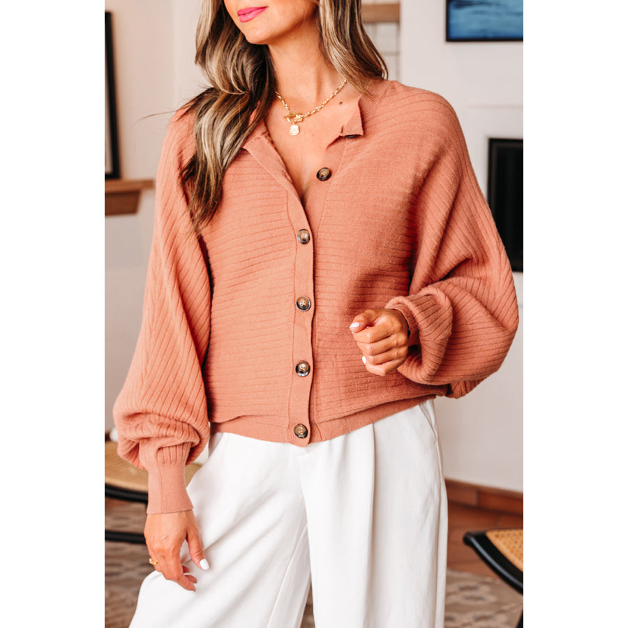Apricot Pink Wide Rib Knit Button Front Dolman Sleeve Sweater Cardigan Sweaters & Cardigans/Cardigans