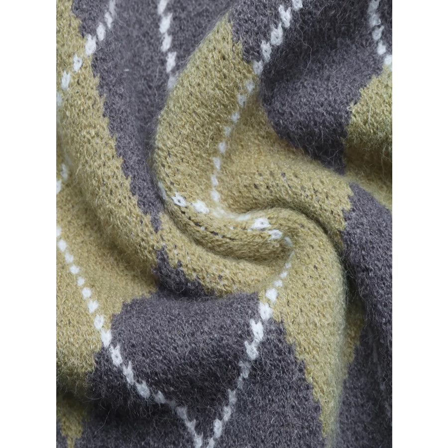 Argyle Pattern Collared Knit Sweater Apparel and Accessories