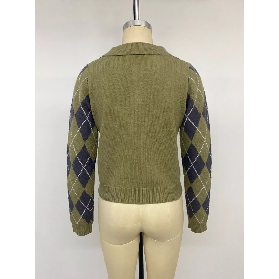 Argyle Pattern Collared Knit Sweater Apparel and Accessories