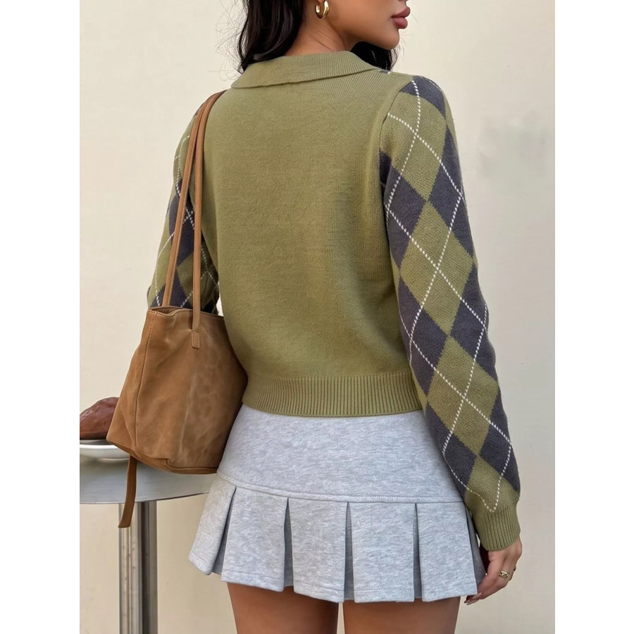 Argyle Pattern Collared Knit Sweater Apparel and Accessories