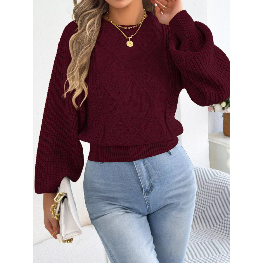 Argyle Pattern Lantern Sleeve Knit Sweater Apparel and Accessories