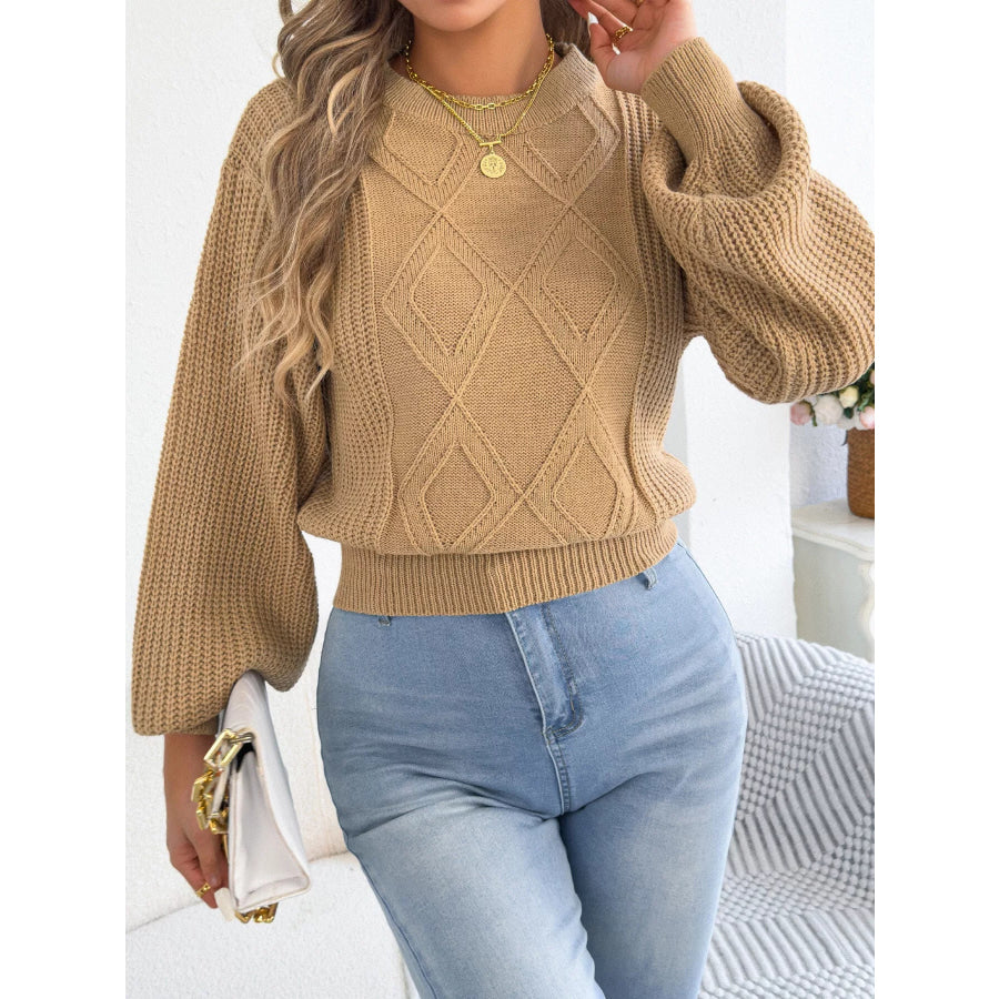 Argyle Pattern Lantern Sleeve Knit Sweater Apparel and Accessories