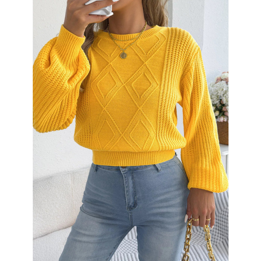 Argyle Pattern Lantern Sleeve Knit Sweater Apparel and Accessories